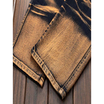 Τζιν παντελόνι με ίσιο κόψιμο, χαλαρή γραμμή, φθορές στην πλύση και κορδόνι στη ζώνη