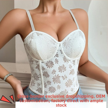 Δαντελένιο τοπ μπούστου με νάιλον ύφασμα, λεπτές διαμορφωμένες cups, 3/4, push-up και διαμόρφωση σιλουέτας, σταθερά διπλά λουριά, κλείσιμο με 7 σειρές