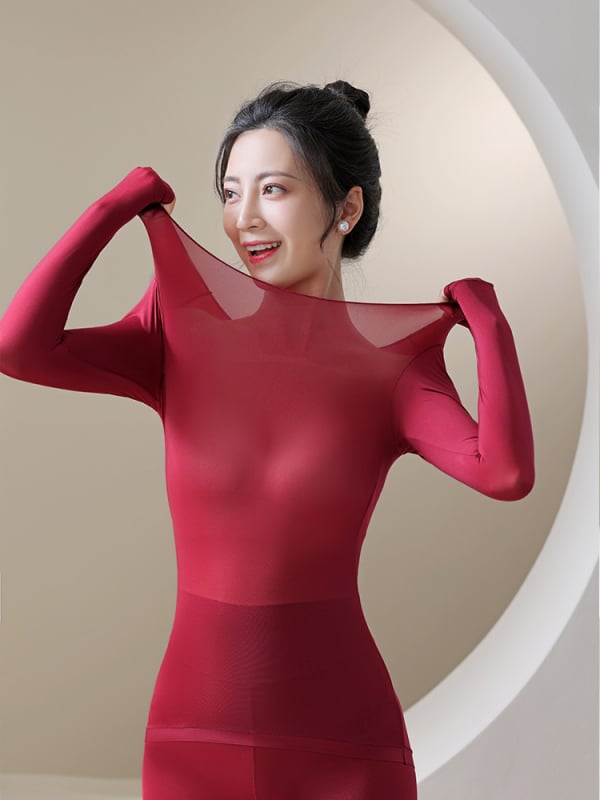 Grijani najlonski temeljni sloj za njegu kože s okruglim izrezom i dugim rukavima; jednostruki sloj, antistaticki i zadržava toplinu