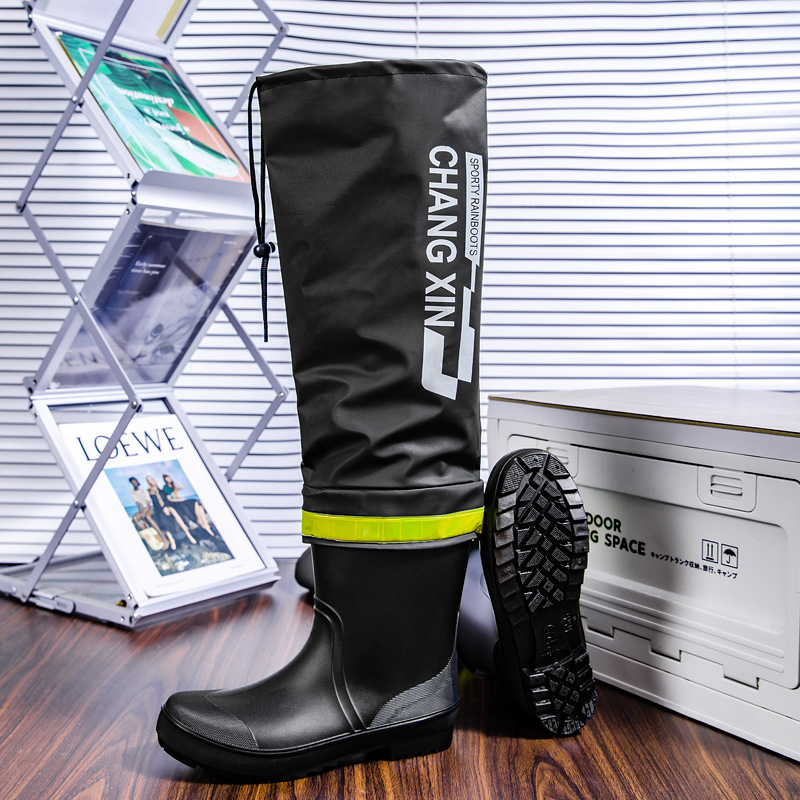 Ghete de ploaie pentru bărbați, înalte, impermeabile, cu partea superioară din PVC, talpă din plastic, slip-on, antiaderente și rezistente la uzură