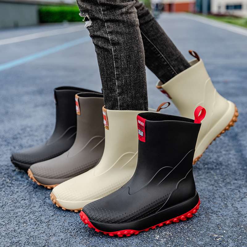 Cizme de ploaie pentru bărbați, gleznă joasă, exterior PVC, talpă din plastic, antialunecare