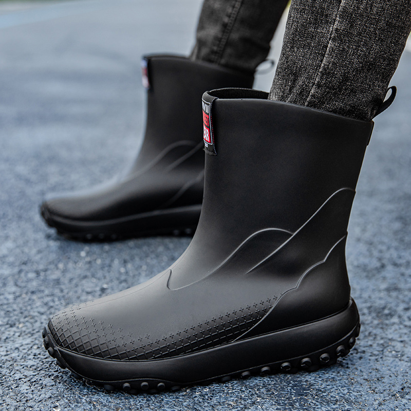 Ανδρικές γαλότσες βροχής, χαμηλό ύψος, PVC επάνω, πλαστική σόλα, αντιολισθητικές