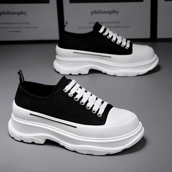 Unisex καμβά sneakers με λαστιχένια σόλα, PU πάτο, δικτυωτή επένδυση, κορδόνια, στρογγυλή μύτη