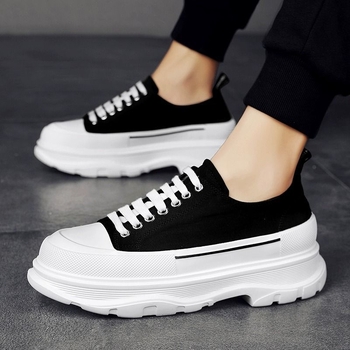 Unisex καμβά sneakers με λαστιχένια σόλα, PU πάτο, δικτυωτή επένδυση, κορδόνια, στρογγυλή μύτη