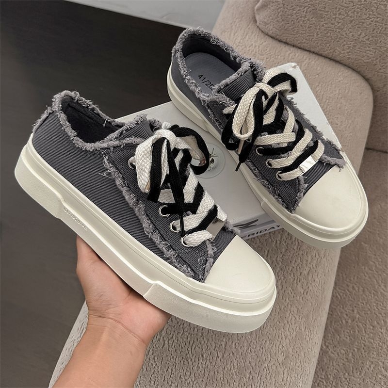 Unisex kanvas apavi ar gumijas zoli, PU zolīte, sietveida oderējums, auklas, apaļa purngala