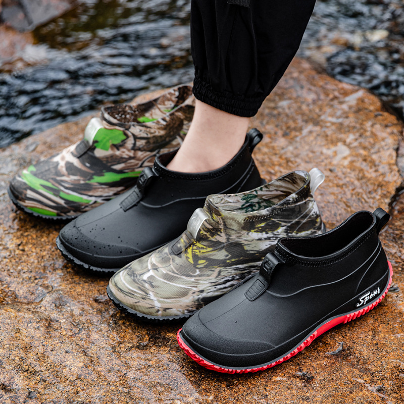 Pantofi de ploaie pentru bărbați, partea superioară din PVC, talie joasă, vârf rotund, antiderapant