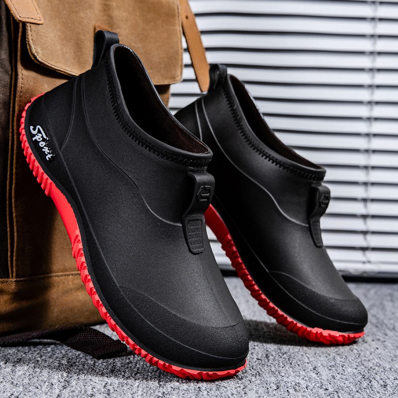 Pantofi de ploaie pentru bărbați, partea superioară din PVC, talie joasă, vârf rotund, antiderapant