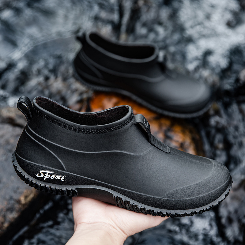 Ανδρικά Παπούτσια για τη Βροχή, PVC Άνω Μέρος, Χαμηλός Άξονας, Κυκλική Μύτη, Αντιολισθητικά