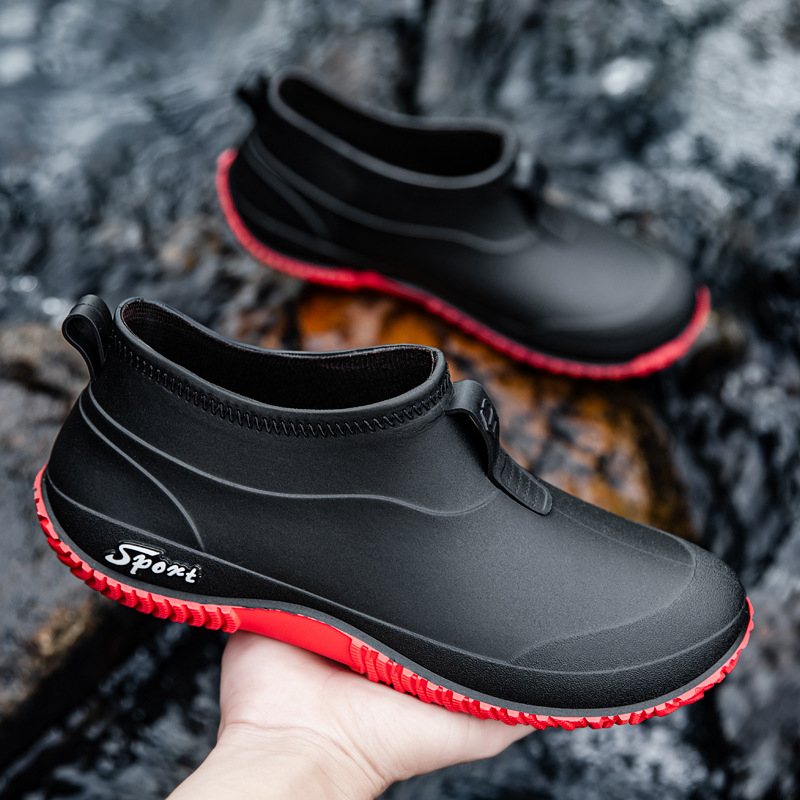 Ανδρικά Παπούτσια για τη Βροχή, PVC Άνω Μέρος, Χαμηλός Άξονας, Κυκλική Μύτη, Αντιολισθητικά