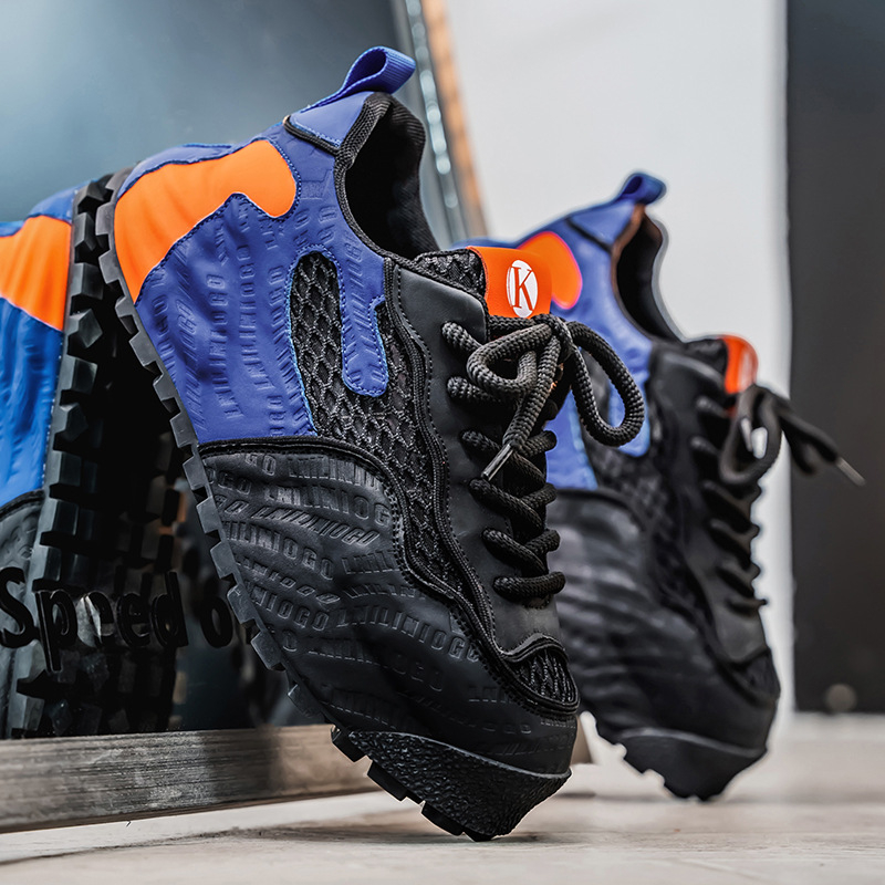 Kényelmes férfi cipő dad shoes stílusban: lélegző hálós felsőrész, vastag injektált talp, fűzővel záródó, EVA talpbetét, alacsony szárú