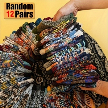 Κάλτσες πλεκτές μέχρι τη μέση της γάμπας, αντιολισθητικές, βιντάζ tribal μοτίβο – Seven-in-One, SKU jd601100839083407