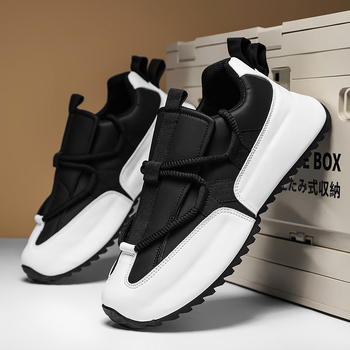 Ανδρικά αθλητικά παπούτσια καθημερινής χρήσης, διαπνέον PU επάνω, βαμβακερή επένδυση, καουτσούκ σόλα, μπροστινό κλείσιμο με κορδόνια, στρογγυλή μύτη