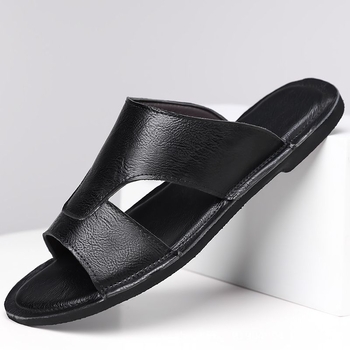 Vyriski slide sandalai, viršus iš mikropluošto odos, guminė padas, slip-on uždarymas