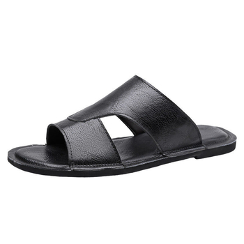 Vyriski slide sandalai, viršus iš mikropluošto odos, guminė padas, slip-on uždarymas