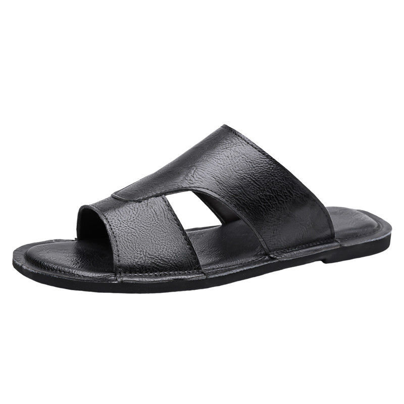Vyriski slide sandalai, viršus iš mikropluošto odos, guminė padas, slip-on uždarymas