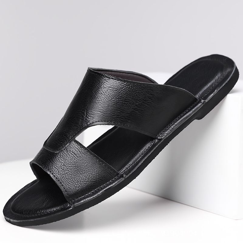 Vyriski slide sandalai, viršus iš mikropluošto odos, guminė padas, slip-on uždarymas