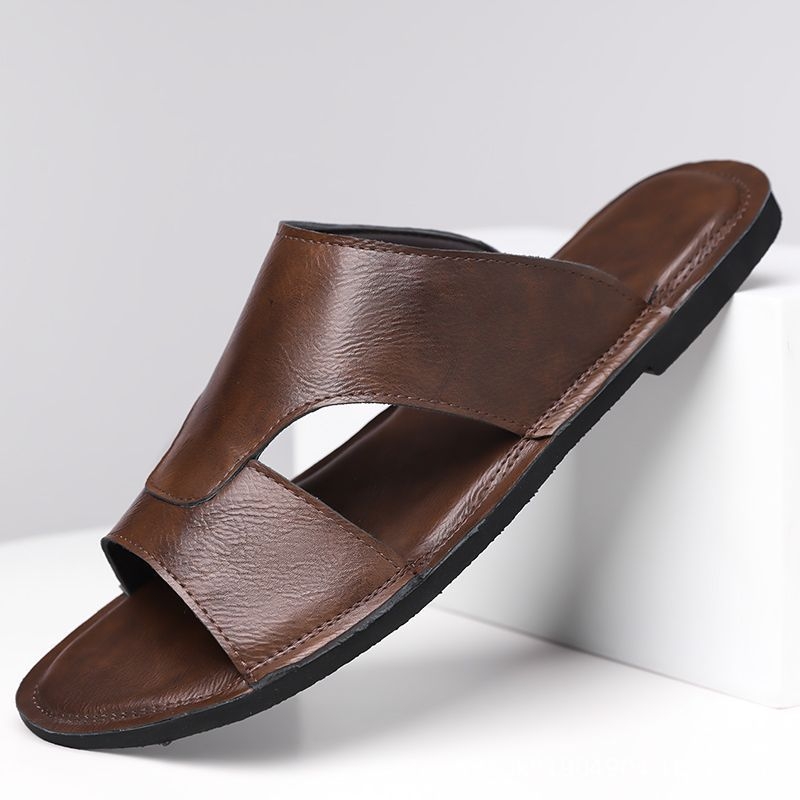 Vyriski slide sandalai, viršus iš mikropluošto odos, guminė padas, slip-on uždarymas