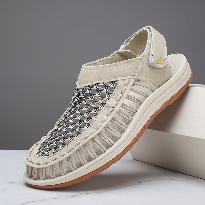 Ανδρικά σανδάλια με υφαντή επάνω επιφάνεια, σόλα καουτσούκ, κλείσιμο Velcro, αθλητικό στιλ, κλειστό δάχτυλο, καλοκαίρι 2025