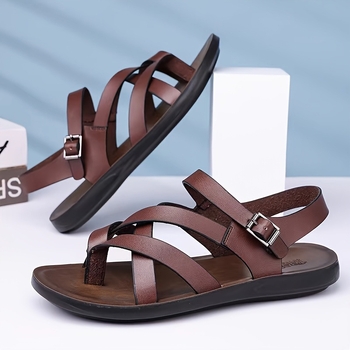 Ανδρικά σανδάλια ρωμαϊκού στυλ με ρυθμιζόμενες μεταλλικές αγκράμες, άνω μέρος nubuk, μοντέλο jd601100374871678