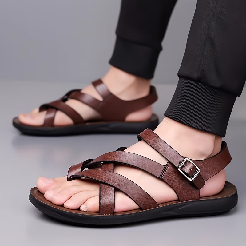 Ανδρικά σανδάλια ρωμαϊκού στυλ με ρυθμιζόμενες μεταλλικές αγκράμες, άνω μέρος nubuk, μοντέλο jd601100374871678