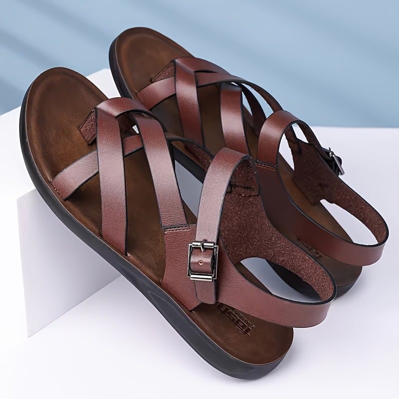 Ανδρικά σανδάλια ρωμαϊκού στυλ με ρυθμιζόμενες μεταλλικές αγκράμες, άνω μέρος nubuk, μοντέλο jd601100374871678