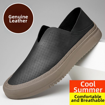 Ανδρικοί loafers από γνήσιο δέρμα, διατρημένο επάνω μέρος, αναπνεύσιμα, χωρίς κορδόνια, καουτσούκ σόλα