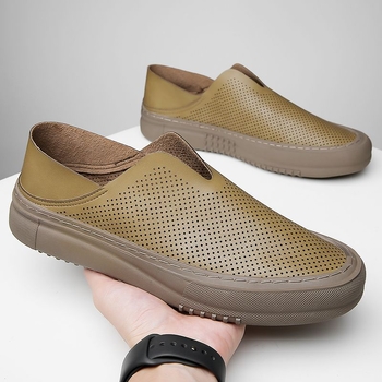 Ανδρικοί loafers από γνήσιο δέρμα, διατρημένο επάνω μέρος, αναπνεύσιμα, χωρίς κορδόνια, καουτσούκ σόλα