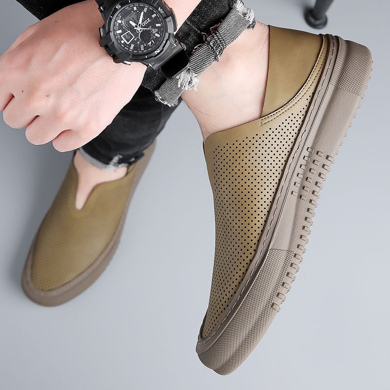 Ανδρικοί loafers από γνήσιο δέρμα, διατρημένο επάνω μέρος, αναπνεύσιμα, χωρίς κορδόνια, καουτσούκ σόλα