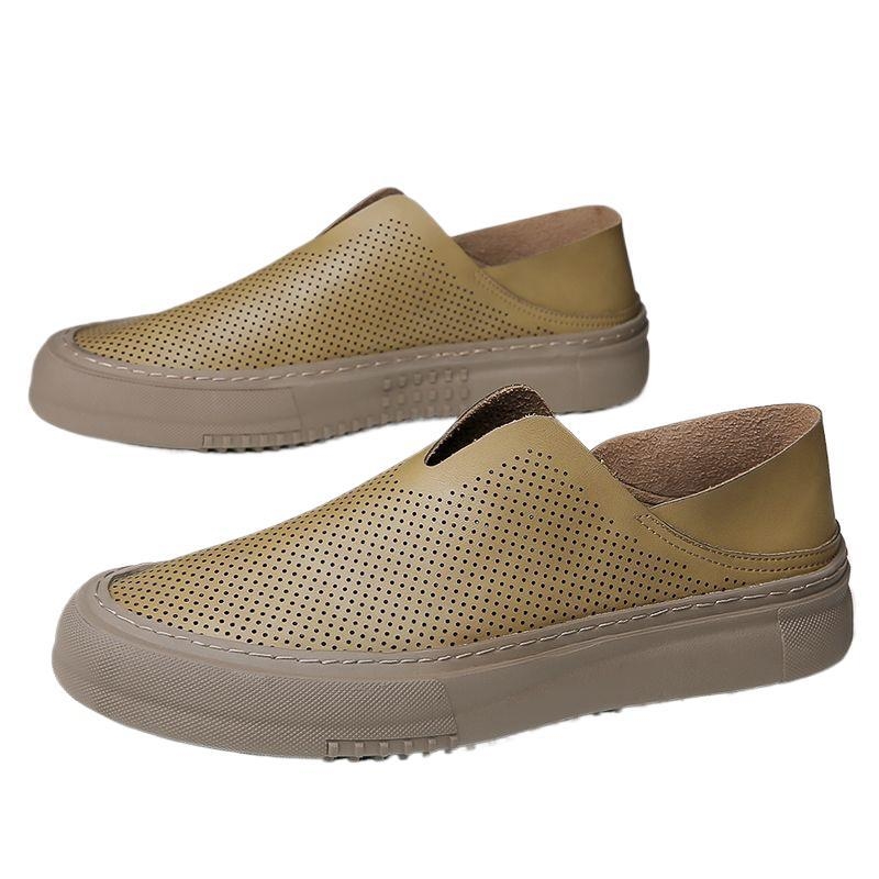 Ανδρικοί loafers από γνήσιο δέρμα, διατρημένο επάνω μέρος, αναπνεύσιμα, χωρίς κορδόνια, καουτσούκ σόλα