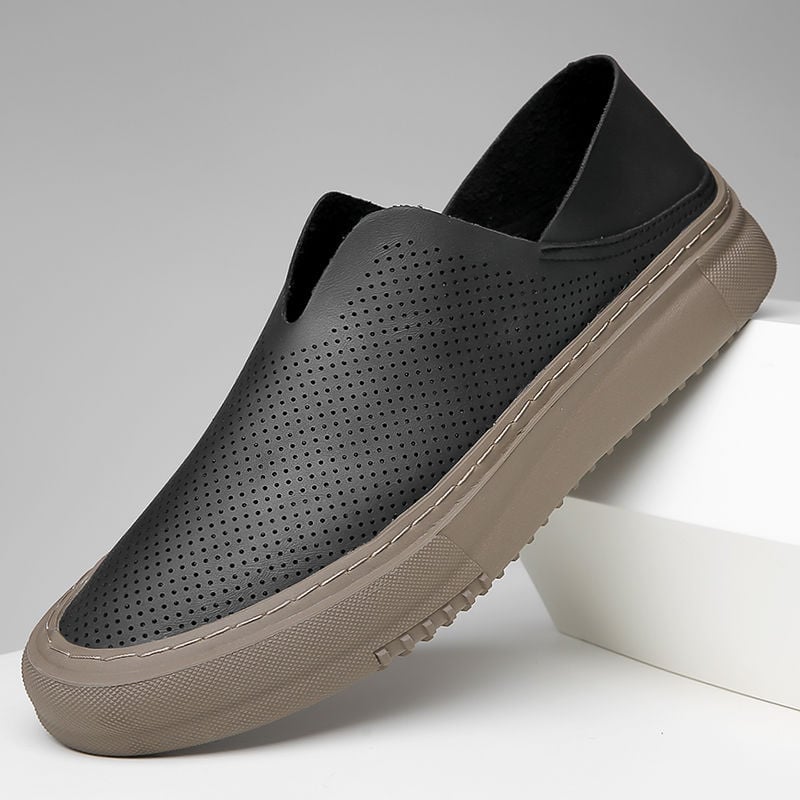 Ανδρικοί loafers από γνήσιο δέρμα, διατρημένο επάνω μέρος, αναπνεύσιμα, χωρίς κορδόνια, καουτσούκ σόλα
