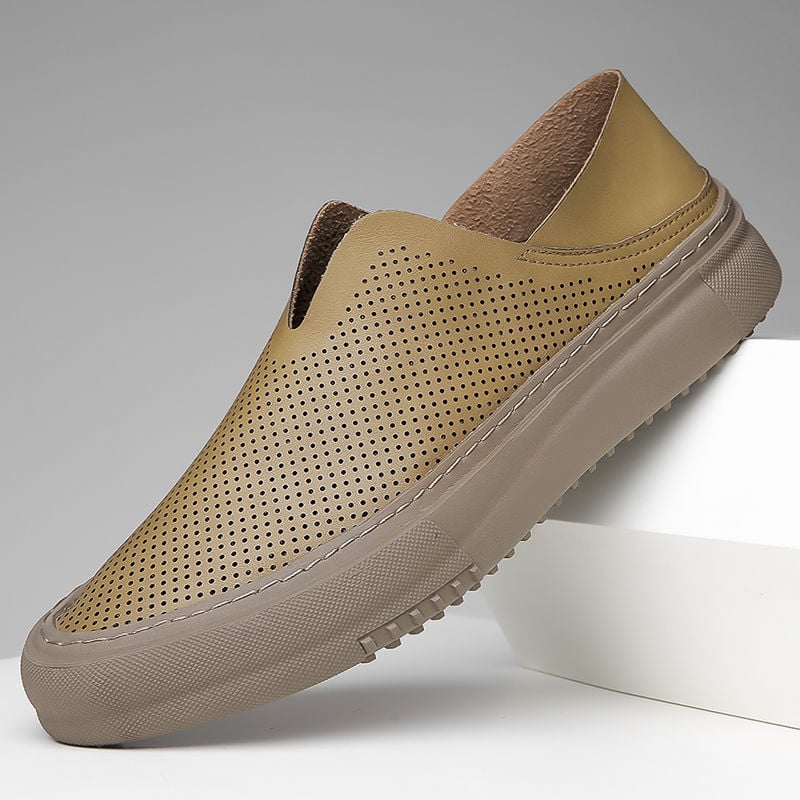 Ανδρικοί loafers από γνήσιο δέρμα, διατρημένο επάνω μέρος, αναπνεύσιμα, χωρίς κορδόνια, καουτσούκ σόλα