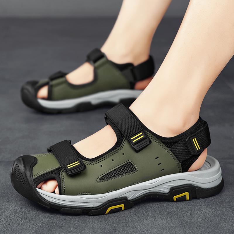 Slēgtu purngalu āra pludmales sandales ar Velcro aizdari, EVA zole, PU iekšējā zole