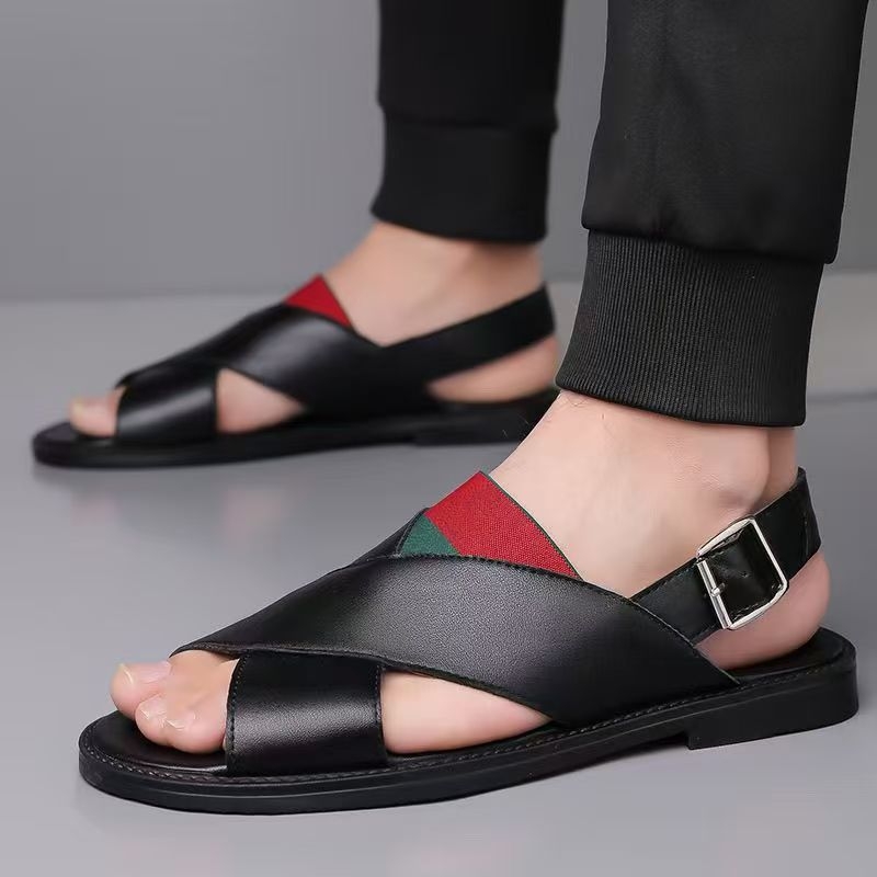 Ανδρικά σάνδαλα ριγέ — ανοιχτά δάχτυλα, διαπνέοντα, αντιολισθητικά, slip-on με ελαστικό κλείσιμο, καουτσούκ σόλα