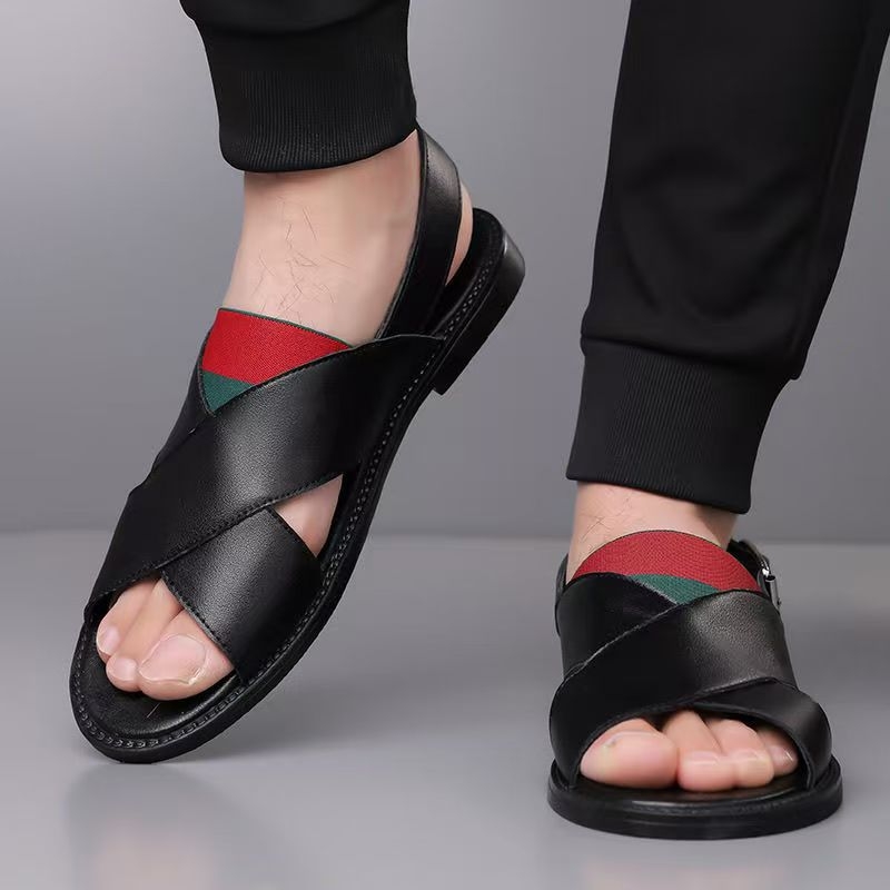 Ανδρικά σάνδαλα ριγέ — ανοιχτά δάχτυλα, διαπνέοντα, αντιολισθητικά, slip-on με ελαστικό κλείσιμο, καουτσούκ σόλα