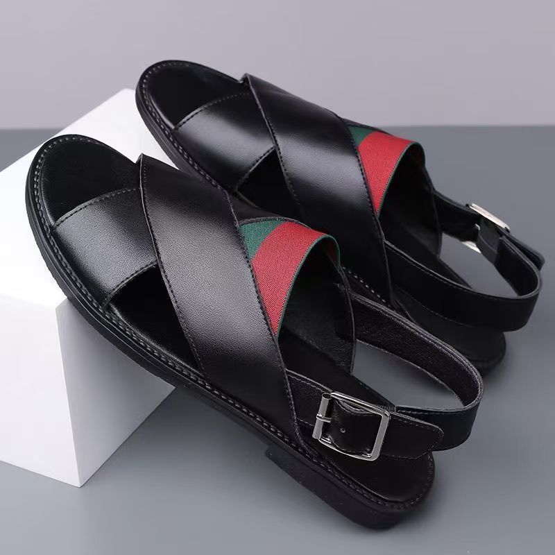 Ανδρικά σάνδαλα ριγέ — ανοιχτά δάχτυλα, διαπνέοντα, αντιολισθητικά, slip-on με ελαστικό κλείσιμο, καουτσούκ σόλα