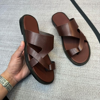 Vīriešu ikdienas slip-on sandales, elpojošs sintētiskais augšējais materiāls, Xishi velūra augšdaļa, konopa pletas zole, plakana zole, 2024. gada pavasaris
