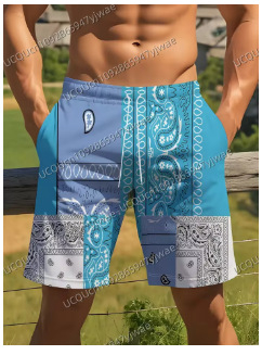 Ανδρικά σορτς γυμναστικής με φλοράλ εκτύπωση, χαλαρή γραμμή, μήκος κοντό; βασικό ύφασμα: ακέτα, ύφασμα: πολυεστέρας, θερινή σεζόν 2025.