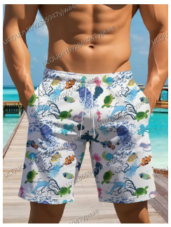 Vīriešu florālais raksts fitnesa šorti, brīvā piegriezums, īsi, galvenā auduma sastāvs: acetāts, audums: poliesters, vasaras sezona 2025.