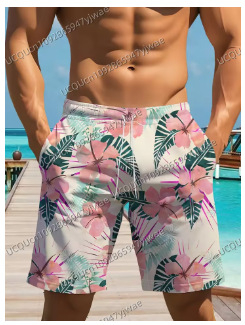 Vīriešu florālais raksts fitnesa šorti, brīvā piegriezums, īsi, galvenā auduma sastāvs: acetāts, audums: poliesters, vasaras sezona 2025.