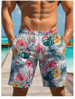 Vīriešu florālais raksts fitnesa šorti, brīvā piegriezums, īsi, galvenā auduma sastāvs: acetāts, audums: poliesters, vasaras sezona 2025.