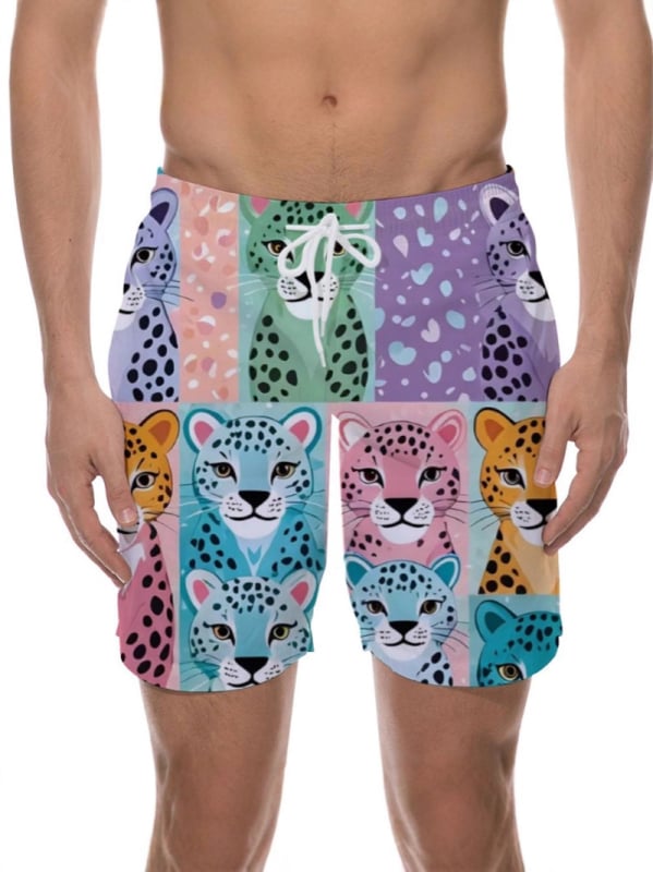 Βερμούδα παραλίας σε άνετη γραμμή με κορδόνι, ψηφιακή εκτύπωση, σχέδια ριγές/καρό/φλοράλ, Bird`s Eye πολυεστέρας (95%)