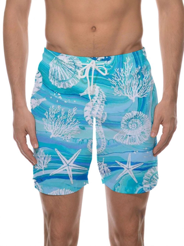 Βερμούδα παραλίας σε άνετη γραμμή με κορδόνι, ψηφιακή εκτύπωση, σχέδια ριγές/καρό/φλοράλ, Bird`s Eye πολυεστέρας (95%)