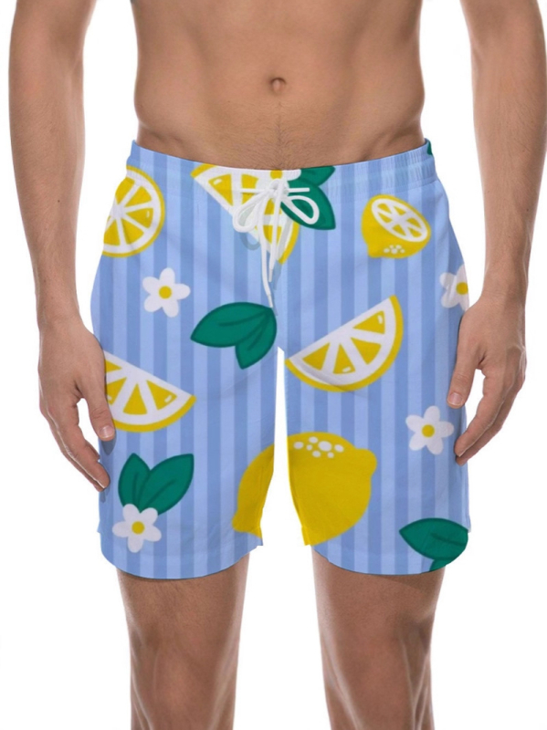 Βερμούδα παραλίας σε άνετη γραμμή με κορδόνι, ψηφιακή εκτύπωση, σχέδια ριγές/καρό/φλοράλ, Bird`s Eye πολυεστέρας (95%)