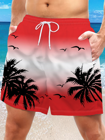 Βερμούδες παραλίας με 3D εκτύπωση μοτίβου retro φοίνικα, ύφασμα από πολυεστερικό μείγμα (30–50% πολυεστέρας), φαρδιά γραμμή
