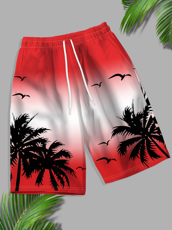 Βερμούδες παραλίας με 3D εκτύπωση μοτίβου retro φοίνικα, ύφασμα από πολυεστερικό μείγμα (30–50% πολυεστέρας), φαρδιά γραμμή