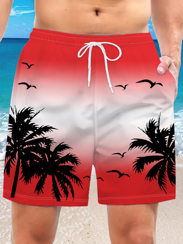 Βερμούδες παραλίας με 3D εκτύπωση μοτίβου retro φοίνικα, ύφασμα από πολυεστερικό μείγμα (30–50% πολυεστέρας), φαρδιά γραμμή