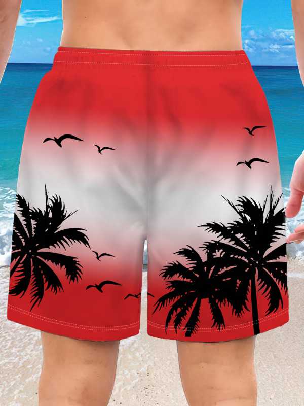 Βερμούδες παραλίας με 3D εκτύπωση μοτίβου retro φοίνικα, ύφασμα από πολυεστερικό μείγμα (30–50% πολυεστέρας), φαρδιά γραμμή