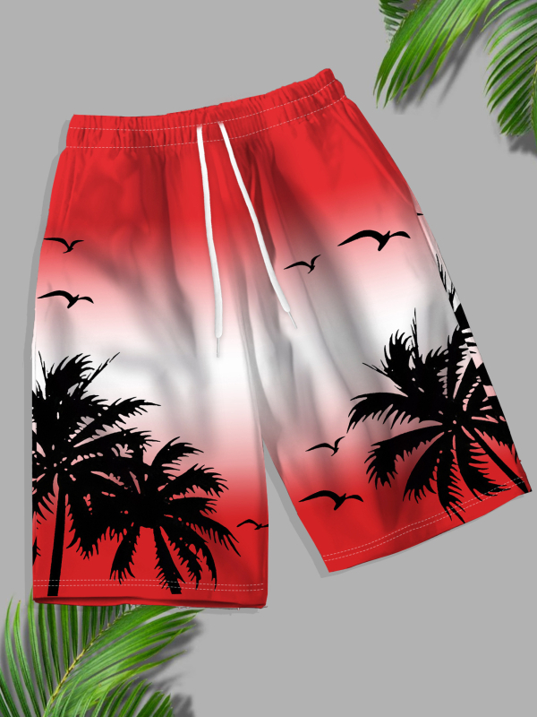 Βερμούδες παραλίας με 3D εκτύπωση μοτίβου retro φοίνικα, ύφασμα από πολυεστερικό μείγμα (30–50% πολυεστέρας), φαρδιά γραμμή