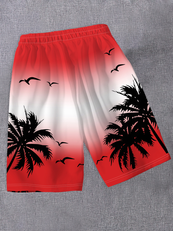 Βερμούδες παραλίας με 3D εκτύπωση μοτίβου retro φοίνικα, ύφασμα από πολυεστερικό μείγμα (30–50% πολυεστέρας), φαρδιά γραμμή