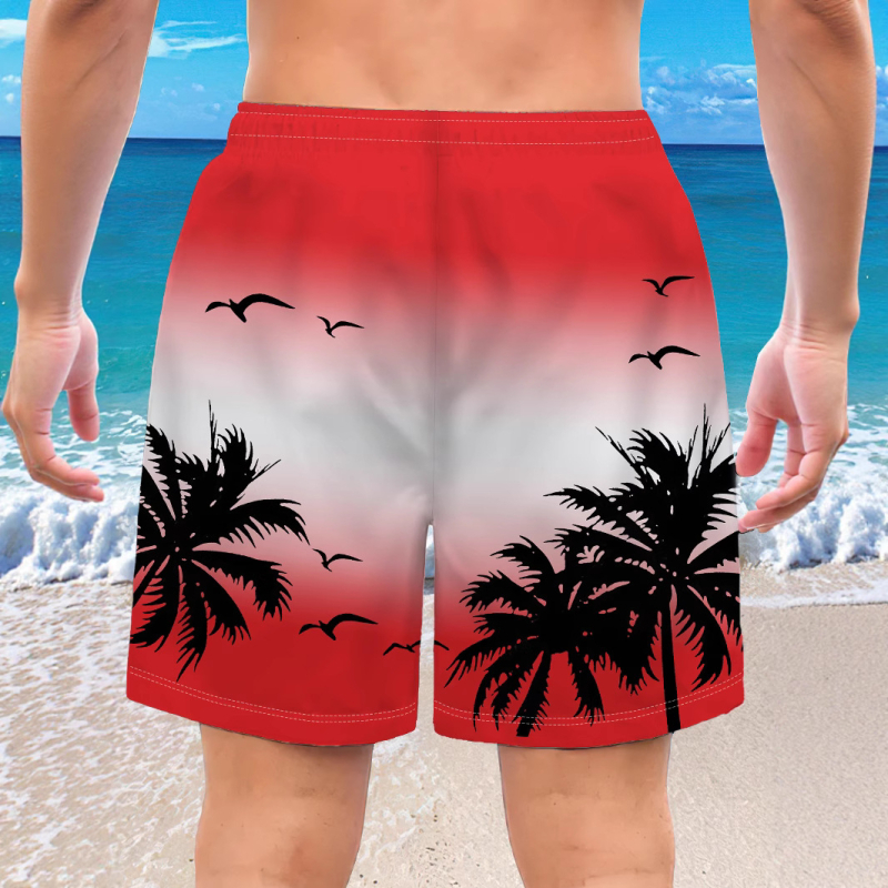 Βερμούδες παραλίας με 3D εκτύπωση μοτίβου retro φοίνικα, ύφασμα από πολυεστερικό μείγμα (30–50% πολυεστέρας), φαρδιά γραμμή